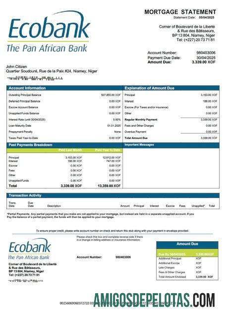 para download Modelo Word e PDF de declaração de hipoteca do Niger Ecobank